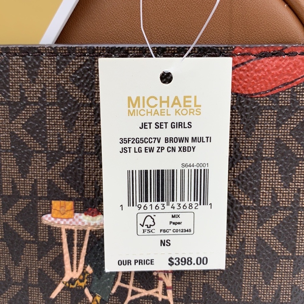 MICHAEL KORS JET SET GIRLS LARGE EAST WEST ZIP PACKED CHAIN XBODY BROWN MULTI - Picture 16 of 16
